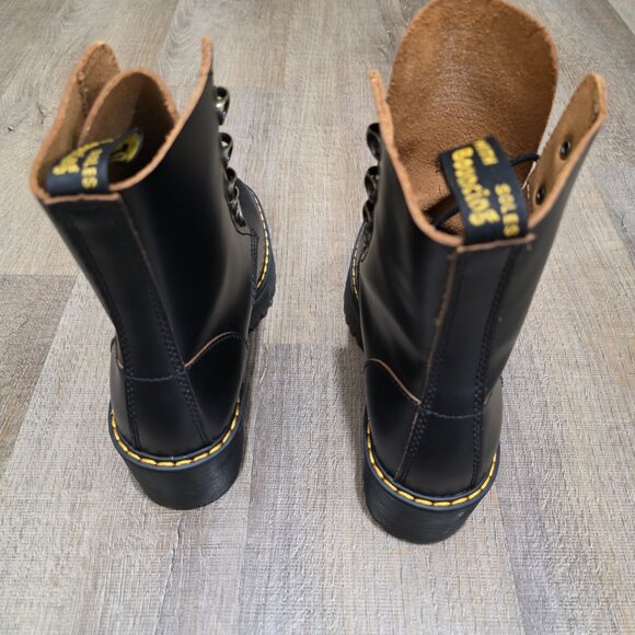 Dr. Martens Leona Black Leather Lace-Up Platform Combat Boots Women’s 7L US - Picture 9 of 13